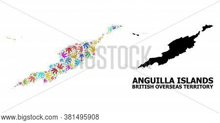 Vector Marijuana Mosaic And Solid Map Of Anguilla Islands. Map Of Anguilla Islands Vector Mosaic For