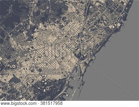 Map Of The City Center Of Barcelona, Spain