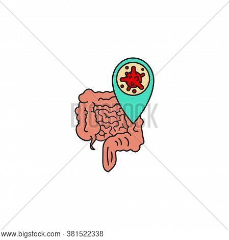 Virus, Bacteria And Intestines, Bowel Line, Linear Icon, Symbol, Sign. Coronavirus, Covid-19 Icon, L
