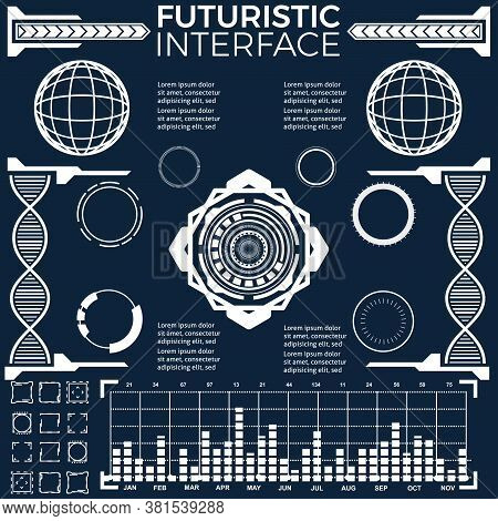 Set Of Black And White Infographic Elements. Head-up Display Elements For The Web And App. Futuristi