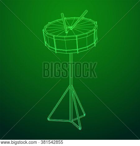Musical Instruments Set. Rock Band Kit. Percussion Musical Instrument Drum And Stick. Wireframe Low 