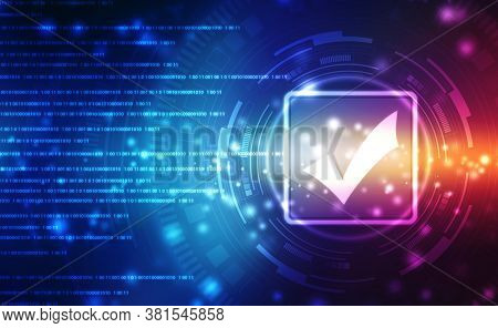 Check Mark Symbol In Digital Background, Technology Abstract Background, Tech Futuristic Check Mark 