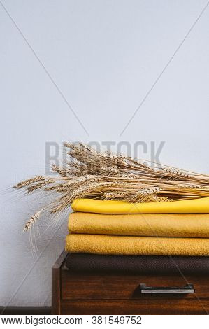 Fall Autumn Minimalism, Simple, Neutral Color Negative Space Background Mockup With Copy Space. Fall