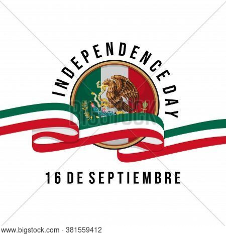 Mexican Flag Round With Mexican Color Ribbon Vector Illustration For Independence Day Design.