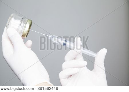 Syringe With Vaccine\preventing The Coronavirus Or Covid-19 Pandemic