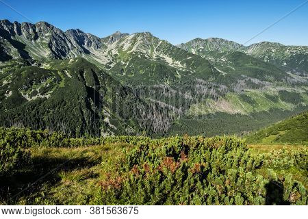 Western Tatras Scenery From Saddle Zabrat, Slovak Republic. Hiking Theme. Seasonal Natural Scene.