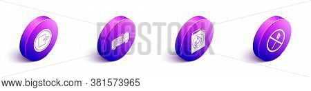 Set Isometric Fire Exit, Fire Truck, Canister For Flammable Liquids And No Fire Match Icon. Vector