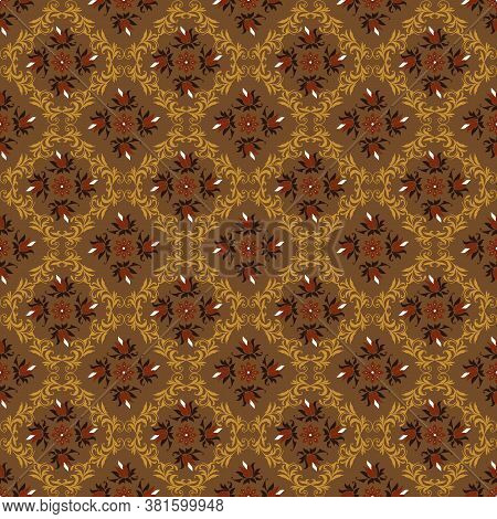 Modern Java Batik Flower Style With Mustard Color Design.