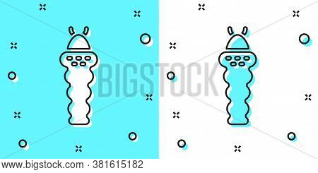 Black Line Larva Insect Icon Isolated On Green And White Background. Random Dynamic Shapes. Vector