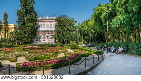 Botanical garden and flowerbeds in front of the villa Angiolina. Opatija, Croatia. 2019-09-02 