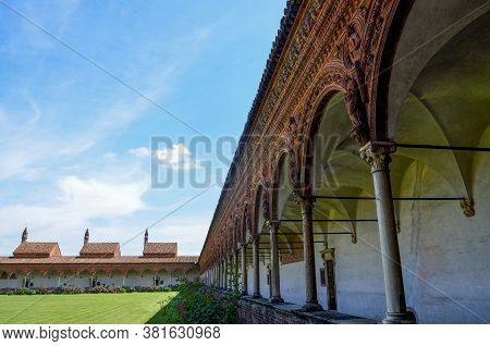 Pavia, Italy - June 12, 2016 - The Cloister Of The Chartreuse Of Pavia On June 12, 2016. The Chartre