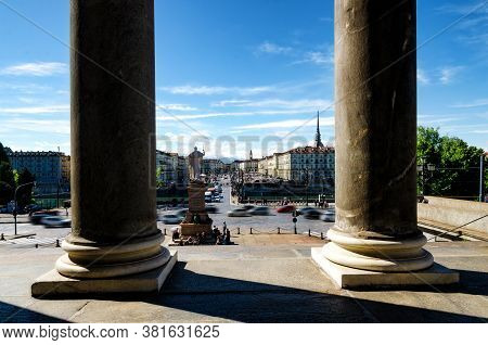 Turin, Italy - May 7, 2017: Turin (piedmont, Italy) Seen From The Church Of The Gran Madre With Piaz