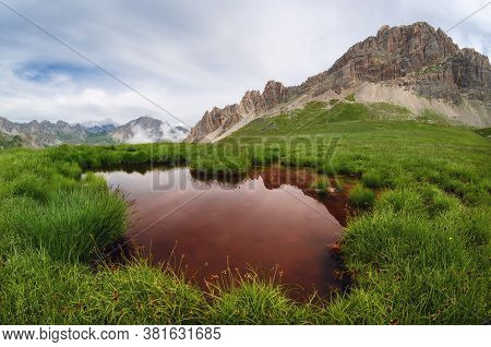 Small Water Natural Pool On The Path To Rocca La Meja, One Of The Most Important Peaks Of The Piedmo