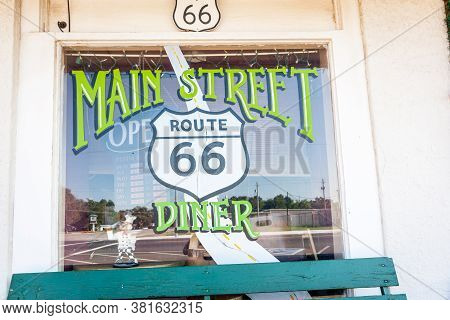 Chelsea, Usa - September 8 2015; Main Street Diner Window And Reflection In Chelsea, Oklahoma On Rou
