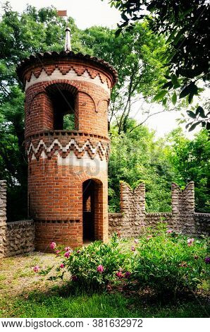 Rivarolo, Italy - May 28, 2017: Castle Of Malgrà In Rivarolo Canavese (italy), Neo Gothic Palace Wit