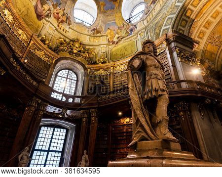 Vienna, Austria - May 20, 2017: Main Hall Of The Historical Austrian National Library In Vienna (aus