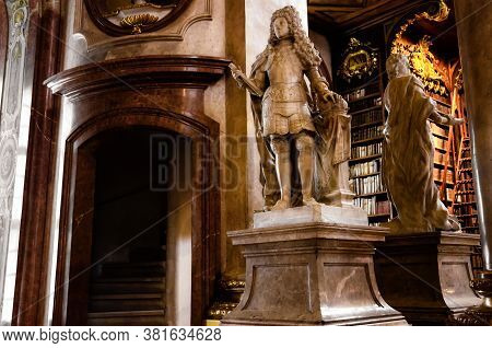 Vienna, Austria - May 20, 2017: Main Hall Of The Historical Austrian National Library In Vienna (aus