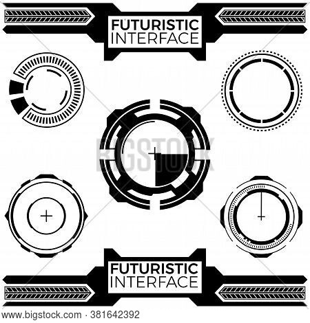 Set Of Black And White Infographic Elements. Head-up Display Elements For The Web And App. Futuristi