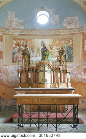DESINIC, CROATIA - OCTOBER 18, 2013: The main altar in the chapel of Saint Anne in Desinic, Croatia
