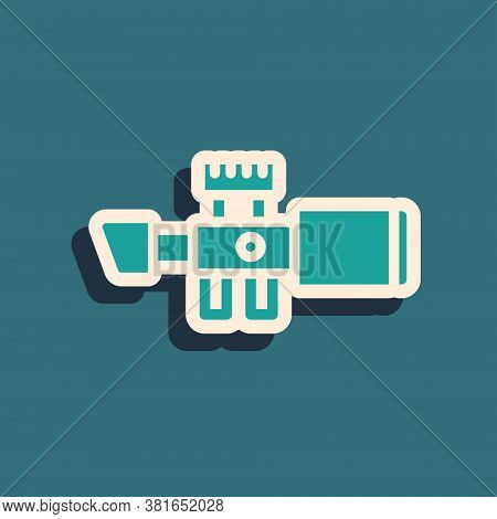 Green Sniper Optical Sight Icon Isolated On Green Background. Sniper Scope Crosshairs. Long Shadow S