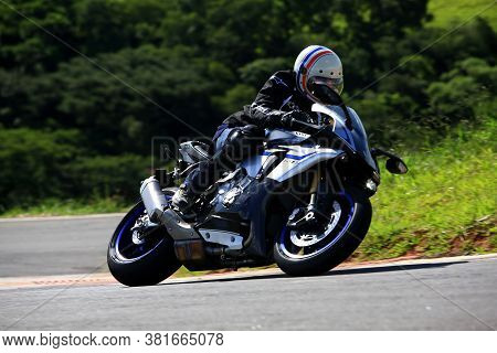 Tuiti, Sao Paulo / Brazil - February 10, 2017: Motorcyclist Rides The Yamaha Yzf-r1m On The Test Tra