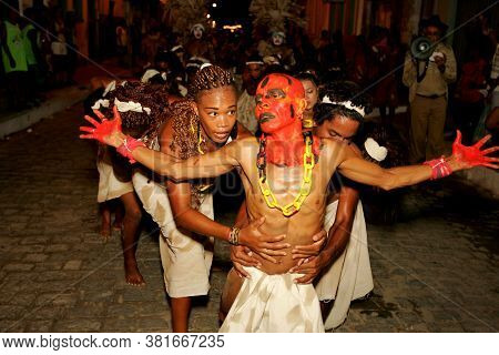 Caravelas, Bahia / Brazil - March 5, 2011: Members Of The Carnival Block \
