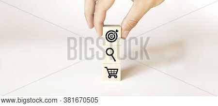 Businessman Hand Arranging Wood Block With Icon Business Strategy And Action Plan.