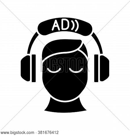 Audio Description Black Glyph Icon. Video Description. Narration. Providing Additional Information. 