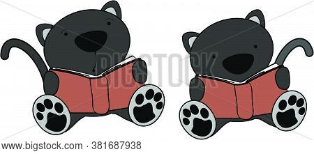 Baby  Black Panter Cartoon Holding Book Collection In Vector Format