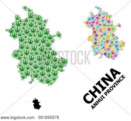 Vector Hemp Mosaic And Solid Map Of Anhui Province. Map Of Anhui Province Vector Mosaic For Hemp Leg