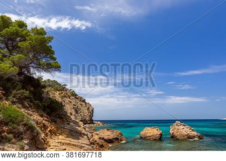 View Of The Bay Cala Xarraca. Ibiza, Balearic Islands, Spain