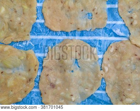 Pappadam, A Snack Like Traditional Kerala Side Dish For Lunch, Made Of Raw Jackfruit Spread For Dryi