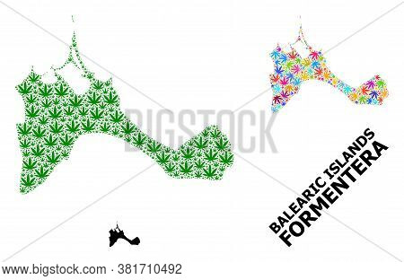 Vector Hemp Mosaic And Solid Map Of Formentera Island. Map Of Formentera Island Vector Mosaic For He