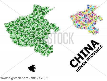 Vector Weed Mosaic And Solid Map Of Henan Province. Map Of Henan Province Vector Mosaic For Weed Leg