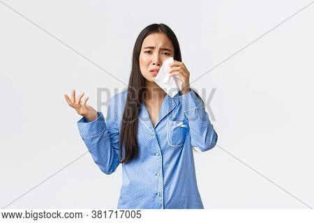 Heartbroken And Depressed Asian Girl Complaining On Cheating Boyfriend During Sleepover, Talking To 