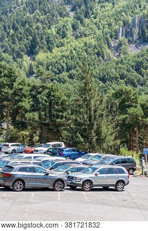 Escaldes Engodany, Andorra : 20 August 2020 : Cars Parked In The Engolasters Lake Parking In Escalde
