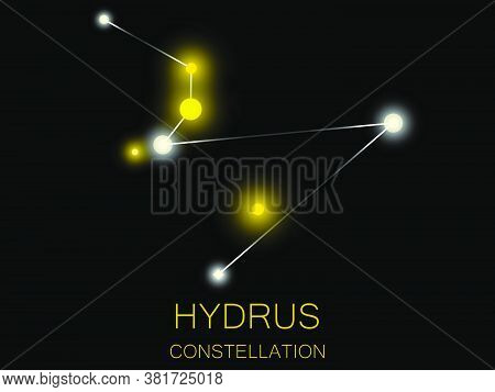 Hydrus Constellation. Bright Yellow Stars In The Night Sky. A Cluster Of Stars In Deep Space, The Un