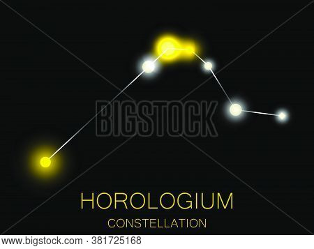 Horologium Constellation. Bright Yellow Stars In The Night Sky. A Cluster Of Stars In Deep Space, Th