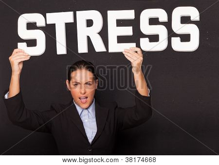 Forretningskvinde med ordet Stress