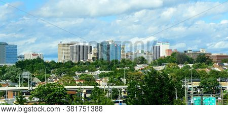 Wilmington, Delaware, U.s.a - August 4, 2020 - The View Of The Buildings Near Downtown From Intersta