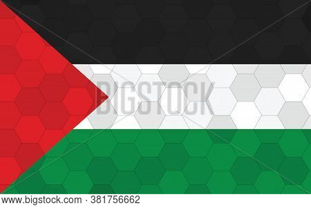 Palestine Flag Illustration. Futuristic Palestinian Flag Graphic With Abstract Hexagon Background Ve
