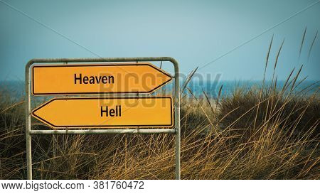 Street Sign The Direction Way To Heaven Versus Hell