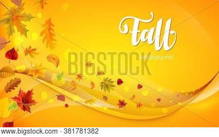 Autumn Blurred Background With Falling Leaves. For Your Design.