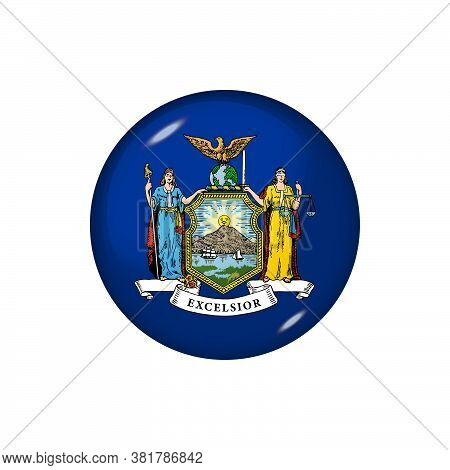 Icon Flag Of New York . Round Glossy Flag. Vector Illustration. Eps 10