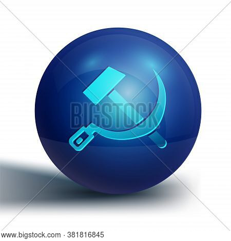 Blue Hammer And Sickle Ussr Icon Isolated On White Background. Symbol Soviet Union. Blue Circle Butt