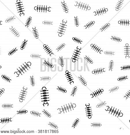 Black Centipede Insect Icon Isolated Seamless Pattern On White Background. Vector