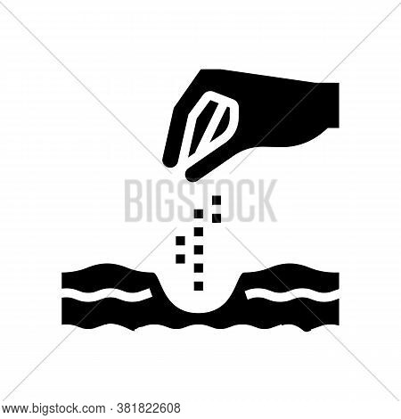 Hand Sowing Seeds In Ground Glyph Icon Vector. Hand Sowing Seeds In Ground Sign. Isolated Contour Sy
