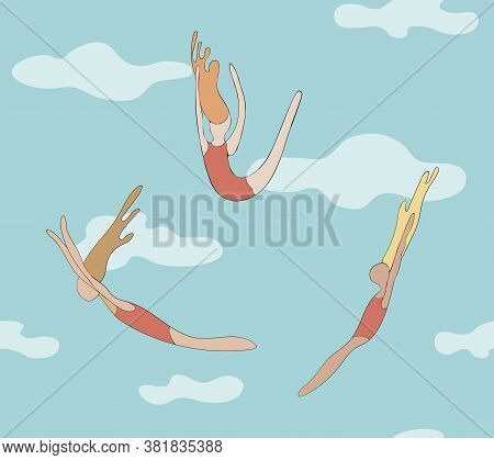 Pattern With Dreamily Flying Girls In The Clouds