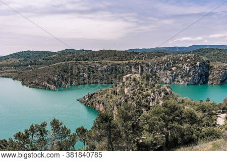 Cinca River And El Grado Reservoir, View From Torreciudad. Huesca Province. Spain