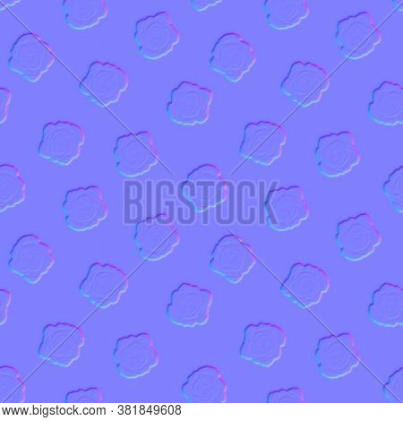Normal Map Of Roses Seamless Pattern. Tiling Texture Of Small Roses For Use In 3d Programs, 3d Rende